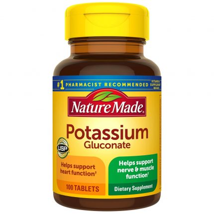 Nature Made Potassium Gluconate 550mg Potassium Supplement for Heart Nerve and Muscle Support 100 Tablets.