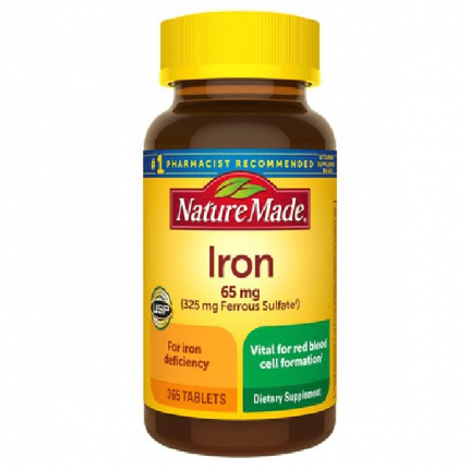 Nature Made Iron 65mg (From Ferrous Sulfate) 365 Tablets.