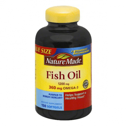Nature Made Burp-Less Fish Oil 1,200mg for Heart Health 150 Softgels.