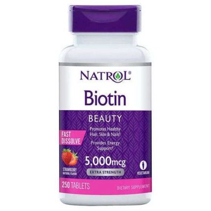 Natrol Biotin Fast Dissolve Strawberry Flavor 5000mcg 250 Tablets(047469068523).