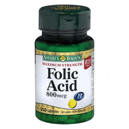 Nature’s Bounty Folic Acid 800mcg Tablets Maximum Strength 250 Tablets
