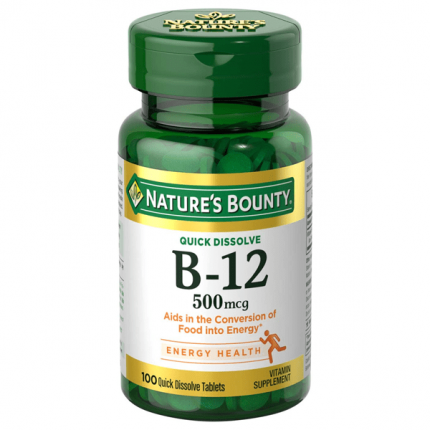 Nature’s Bounty Vitamin B-12 500mcg 100 Tablets.